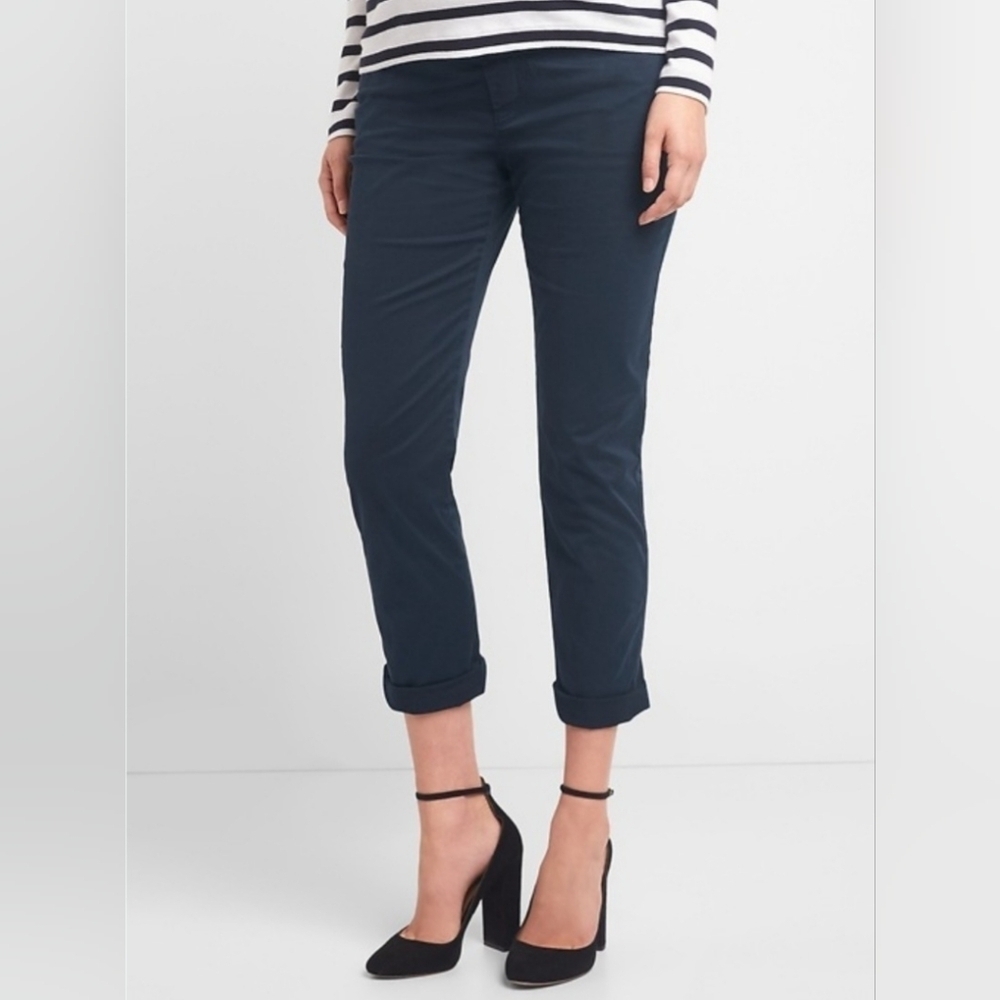 GAP Maternity Demi Panel Girlfriend Khaki Soft Stretch Pants Navy Blue Size 12